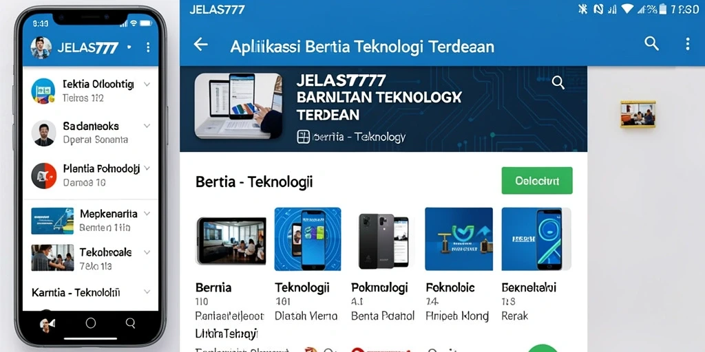 Antarmuka utama aplikasi JELAS777 yang menampilkan berita teknologi.
