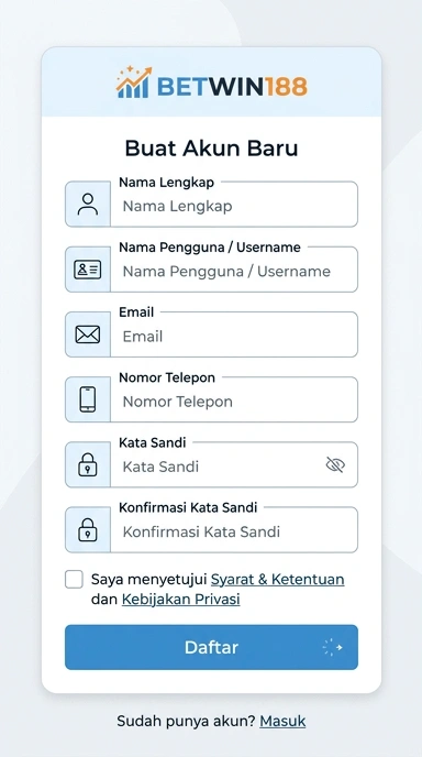 Tampilan halaman daftar betwin188