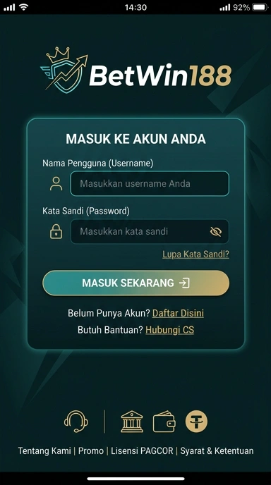Tampilan halaman login betwin188
